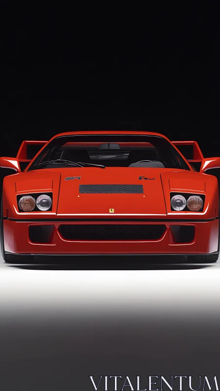 Red sports car front view under studio lighting on black