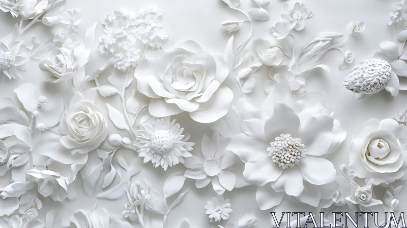 White Floral Sculptural Arrangement in Relief.