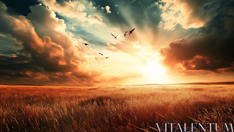 Sunlit wheatfield listens quietly as stormlit sky sings