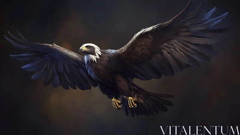 Majestic Bald Eagle in Flight, Realistic Digital Art Style.