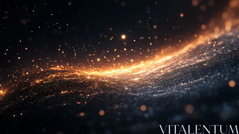 Glowing particle field over dark undulating surface at night.