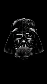 Black helmet illustration with monochrome sci fi styling.