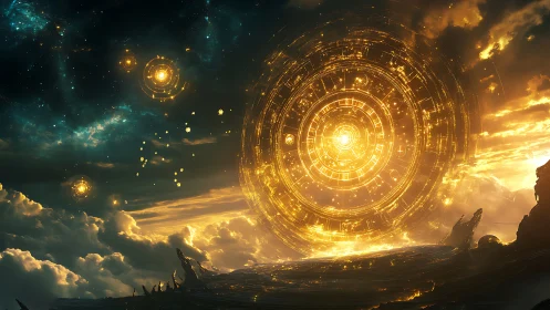 Radiant circular energy structure dominates a clouded horizon