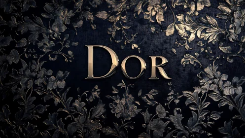Gold Dor text centered on dark floral embossed background