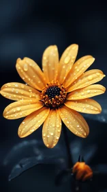 Golden Daisy Petals with Prismatic Water Droplets.
