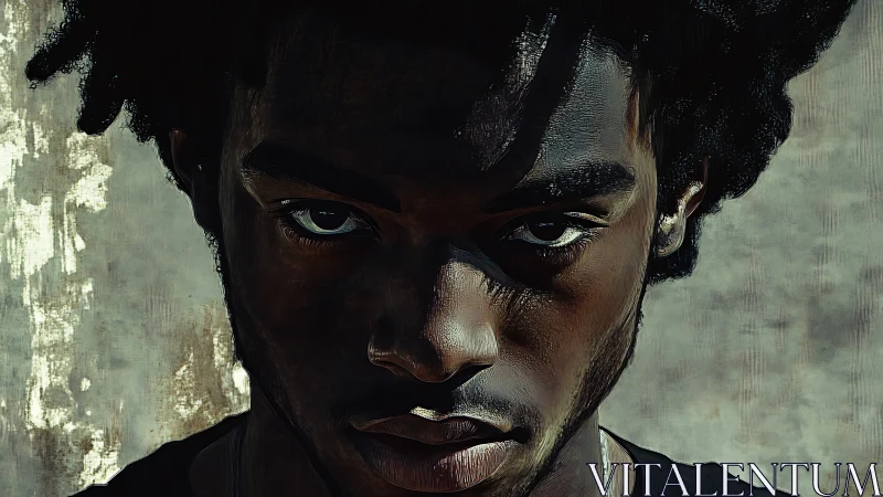 Digital portrait of young man with textured neutral backdrop.