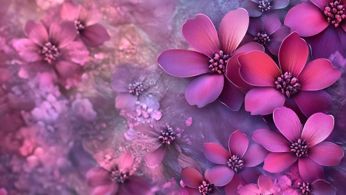 Pink and Purple Flowers: Digital Art in Soft Pastels.
