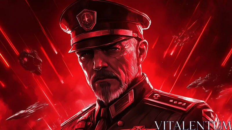 Red-spectrum admiral portrait amid vectorized space barrage.