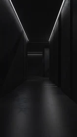 Dark minimalist corridor uses linear LED ceiling lighting