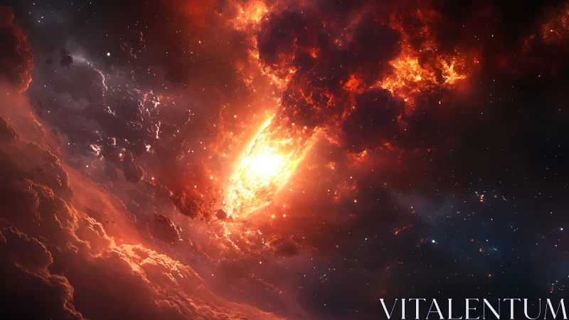 Explosive stellar nebula rendered with high dynamic range color mapping