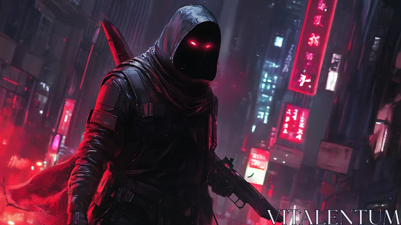Neon Wraith Stalking Through Crimson Cyber Alleyways.
