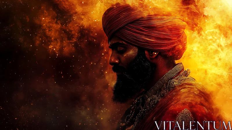 Ember-crowned mystic in blazing saffron storm of light.