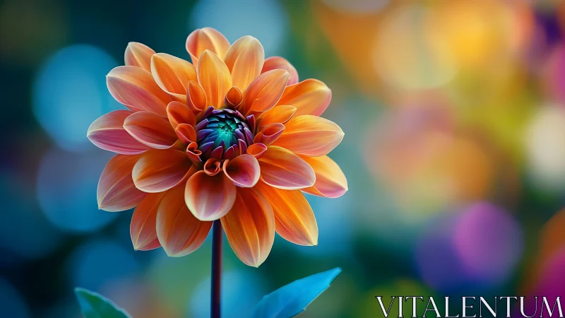 Luminous Dahlia with Teal Core and Radiant Petal Gradation.