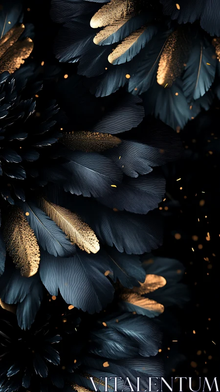 Midnight plumes and molten gold sparks in quiet orbit.