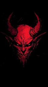 Red horned demonic skull illustration occupies black background