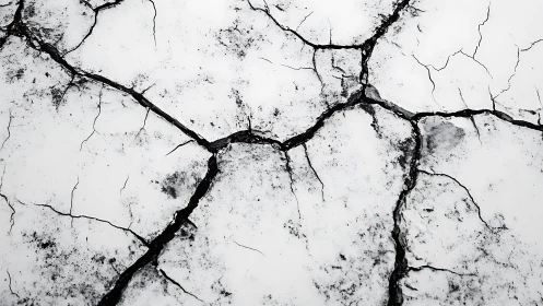 Weathered cracked white surface with dark fracture lines