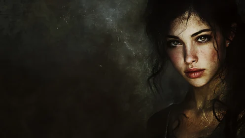 Brooding woman portrait under moody chiaroscuro lighting.