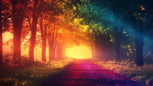Radiant Forest Pathway Glowing with Magical Warmth