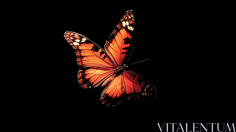 Crimson wings carve a quiet orbit through velvet darkness