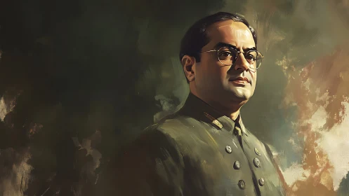 Digital portrait of officer in muted atmospheric field study.