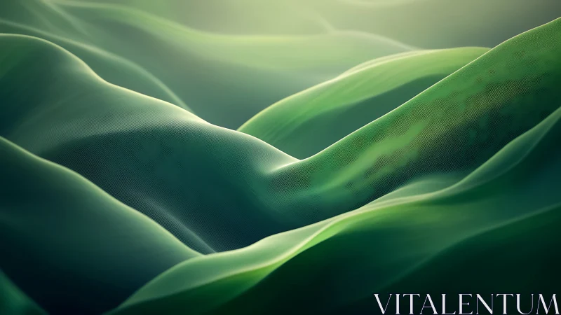 Emerald dunes breathe softly under misty digital daylight