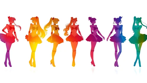 Rainbow sailor silhouettes march in radiant chromatic unity.