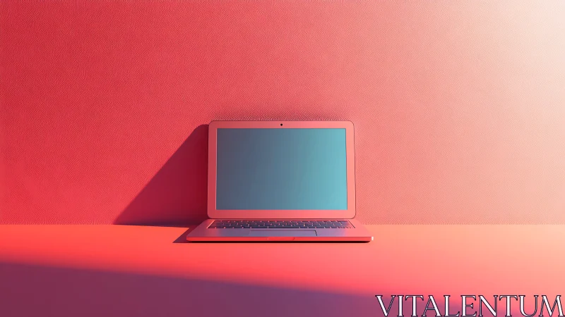 Closed laptop on monochrome pink surface and backdrop.