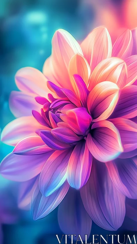 Radiant macro dahlia rendered in neon-gradient digital light
