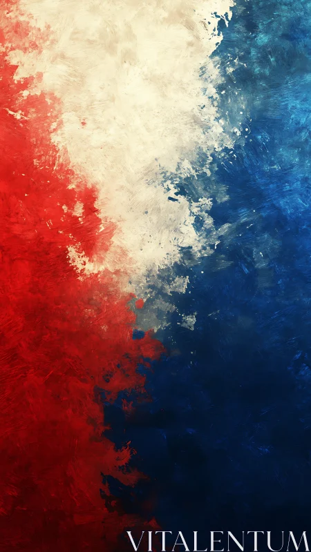 Brushstroke tricolor storm swirling in red, white, and blue.