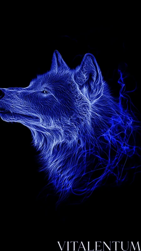 Neon blue wolf profile rendered with glowing linework