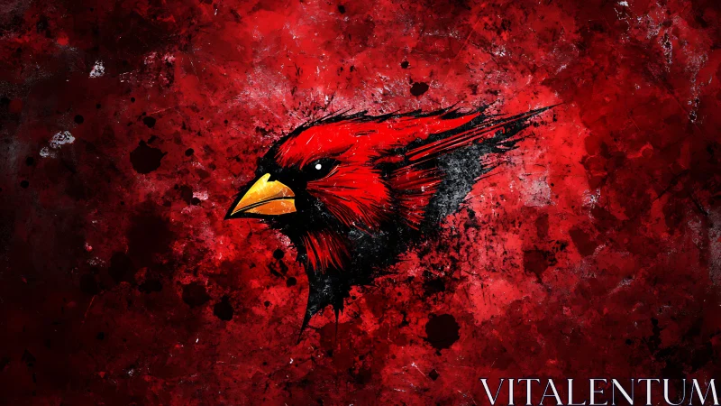 Cardinal head illustration bursts from distressed red field