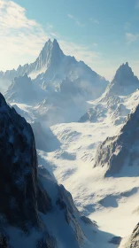 Glaciated mountain range rendered with volumetric light scattering