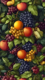 Juicy fruit clusters rest among richly layered vineyard leaves