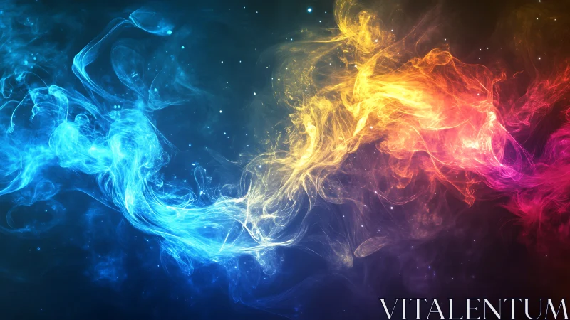 Chromatic plasma streams in collision within deep space field.