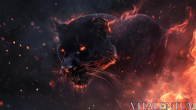 Fiery panther spirit emerging from glowing embers and smoke.