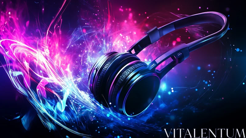 Neon headphone soundfield in dynamic digital painting style.