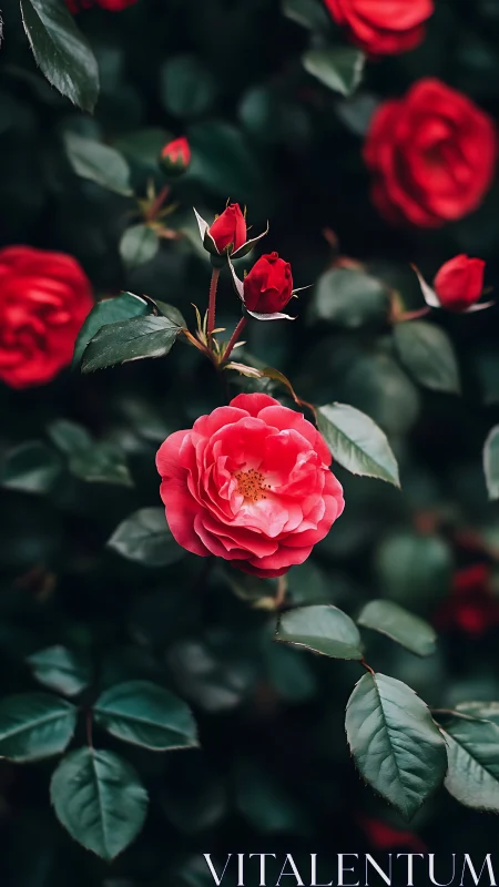 Deep crimson garden rose specimen with velvet petals in selective focus.