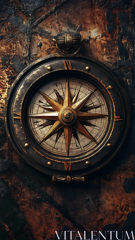 Rust-warmed compass quietly reorients a forgotten steel wall