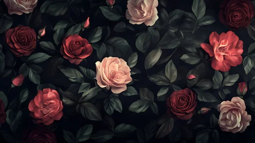 Rose Flora Arrangement Against Dark Background.