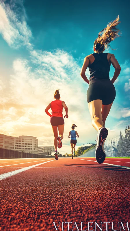 Sunlit runners power down the track toward the horizon