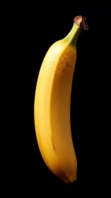 Studio-lit ripe banana isolated on deep black background.
