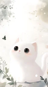 Luminous White Cat with Oversized Eyes: Digital Illustration Study