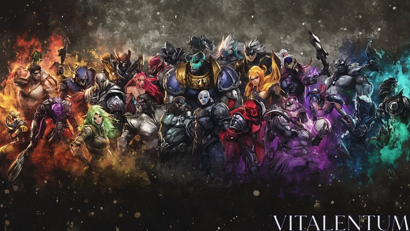 Chromatic warriors storm the void in swirling cosmic ranks