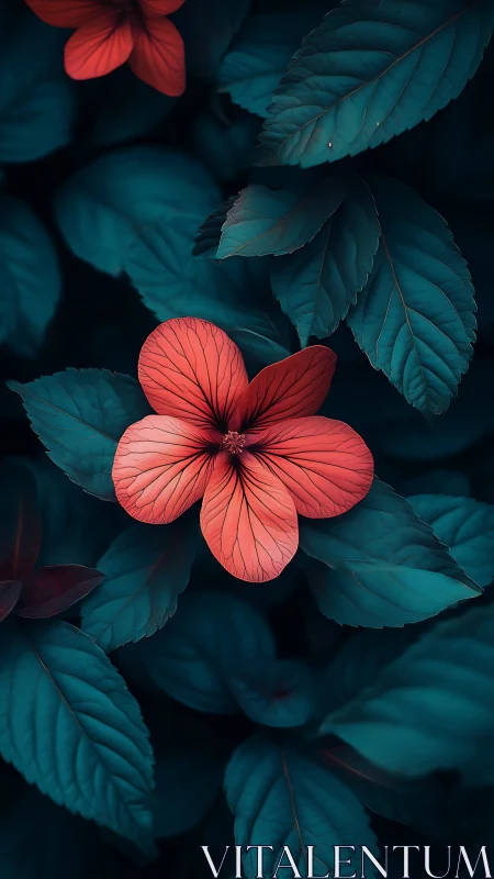 Luminescent Hibiscus Petals with Teal Foliage Contrast