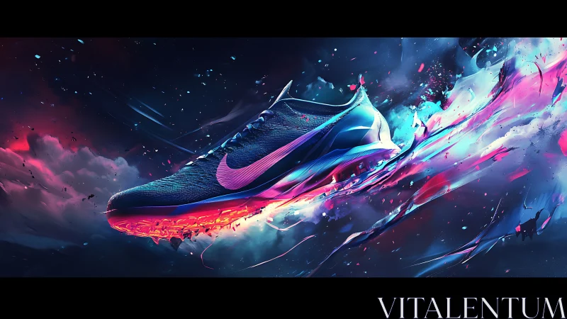 Nebula sprint shoe blazing through electric cosmic trails.