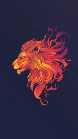 Fiery lion profile with flowing abstract flame mane.