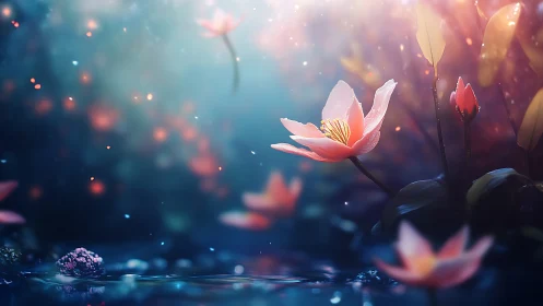 Luminescent Lotus Study: Digital Rendering of Bokeh Flora.