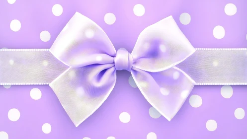 Iridescent Ribbon Bow with Volumetric Gradient Rendering on Purple Polka Dot Field