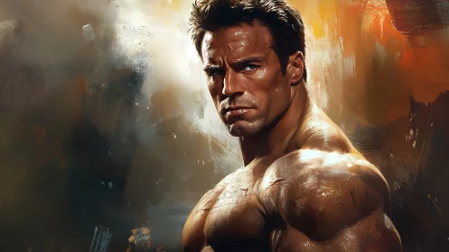 Digital painting portrait of muscular male figure, cinematic lighting.