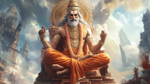 Majestic sage in deep meditation welcomes calm and wonder